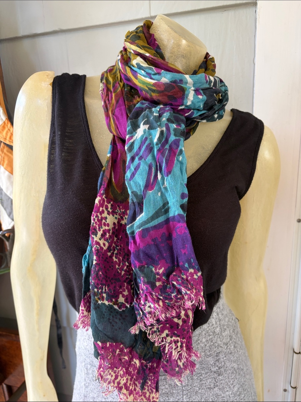 Cejon Multicolor Floral Navy, Magenta & Teal Viscose Scarf